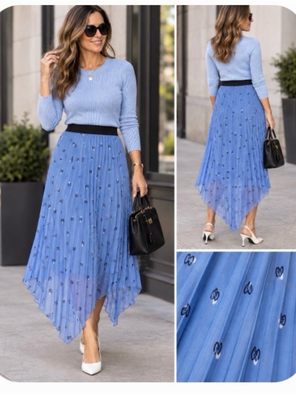 Maje Blue Asymmetric Pleated Handkerchief Hem Skirt